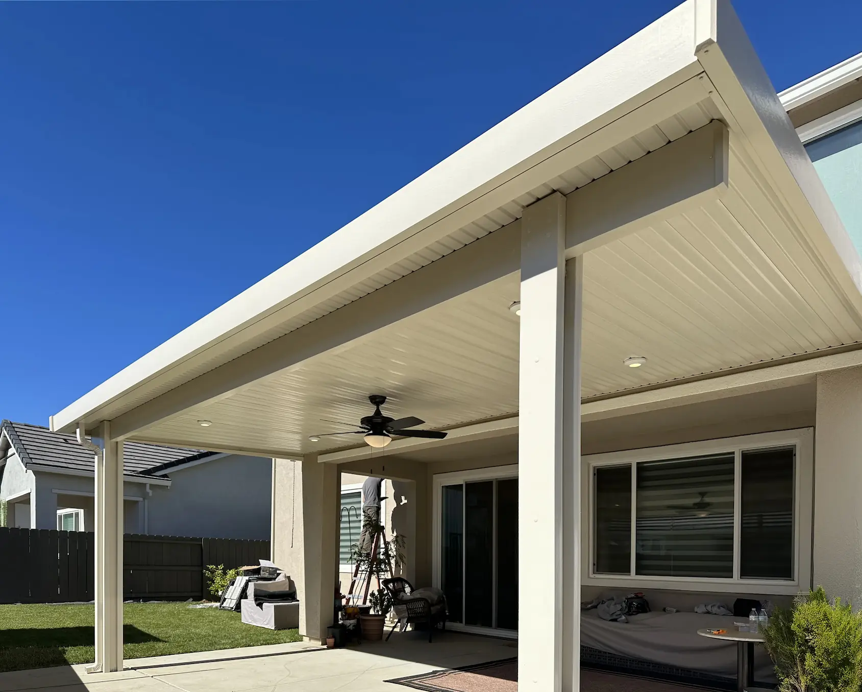 Solid patio cover installed in Sacramento by DCI Patios
